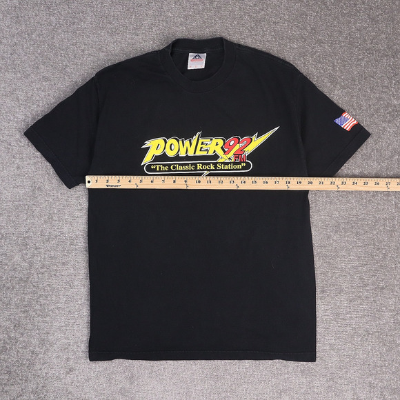 VTG 90s Power 92 Classic Rock Radio Station Large Black Short Sleeve T-Shirt - Picture 3 of 9